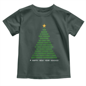 Funny Binary Christmas Tree Toddler T Shirt HAPPY NEW YEAR 11111101001 TS09 Dark Forest Green Print Your Wear