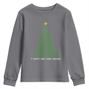 Funny Binary Christmas Tree Youth Sweatshirt HAPPY NEW YEAR 11111101001 TS09 Charcoal Print Your Wear