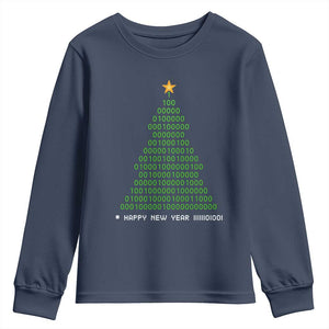 Funny Binary Christmas Tree Youth Sweatshirt HAPPY NEW YEAR 11111101001 TS09 Navy Print Your Wear
