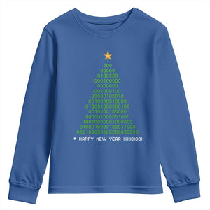 Funny Binary Christmas Tree Youth Sweatshirt HAPPY NEW YEAR 11111101001 TS09 Royal Blue Print Your Wear