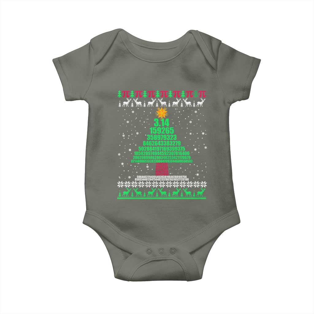 Funny Xmas Math Pi Christmas Tree Baby Onesie TS09 Military Green Print Your Wear
