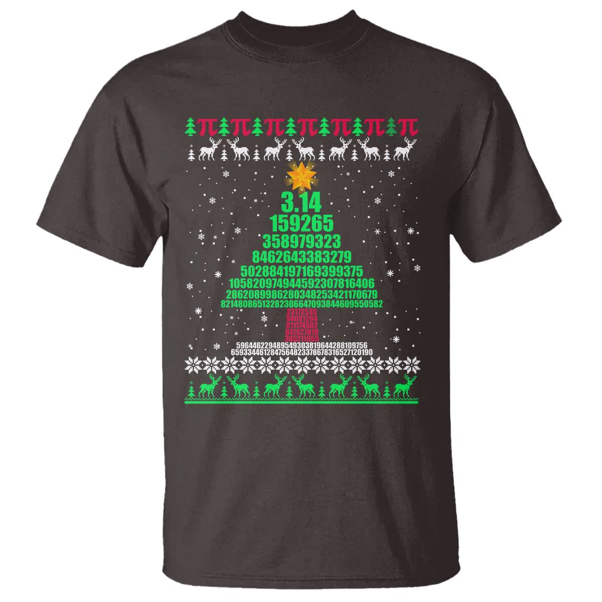 Funny Xmas Math Pi Christmas Tree T Shirt TS09 Dark Chocolate Print Your Wear