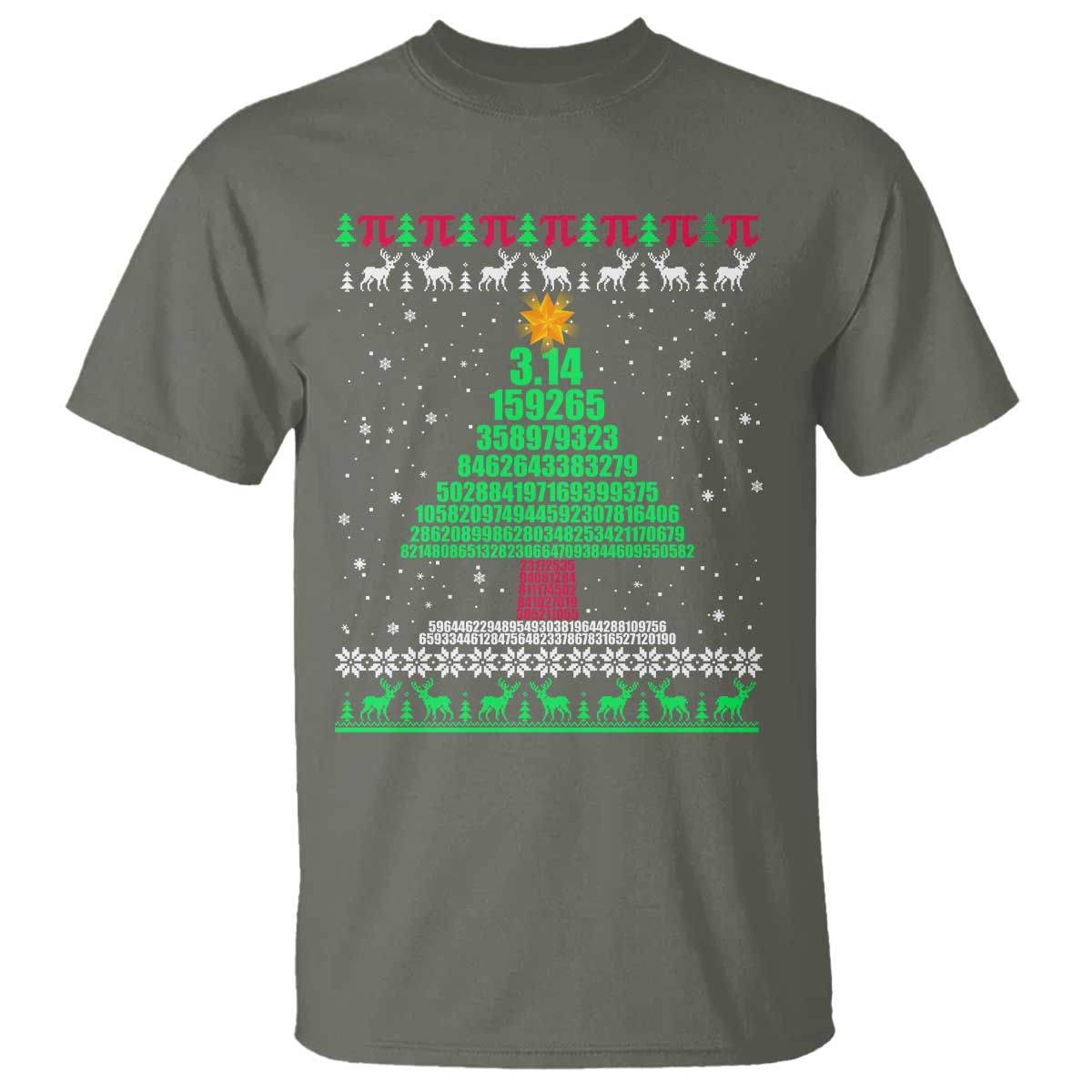 Funny Xmas Math Pi Christmas Tree T Shirt TS09 Military Green Print Your Wear