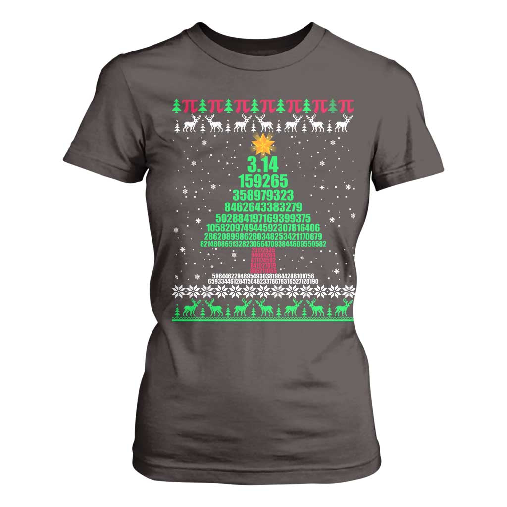 Funny Xmas Math Pi Christmas Tree T Shirt For Women TS09 Dark Chocolate Print Your Wear
