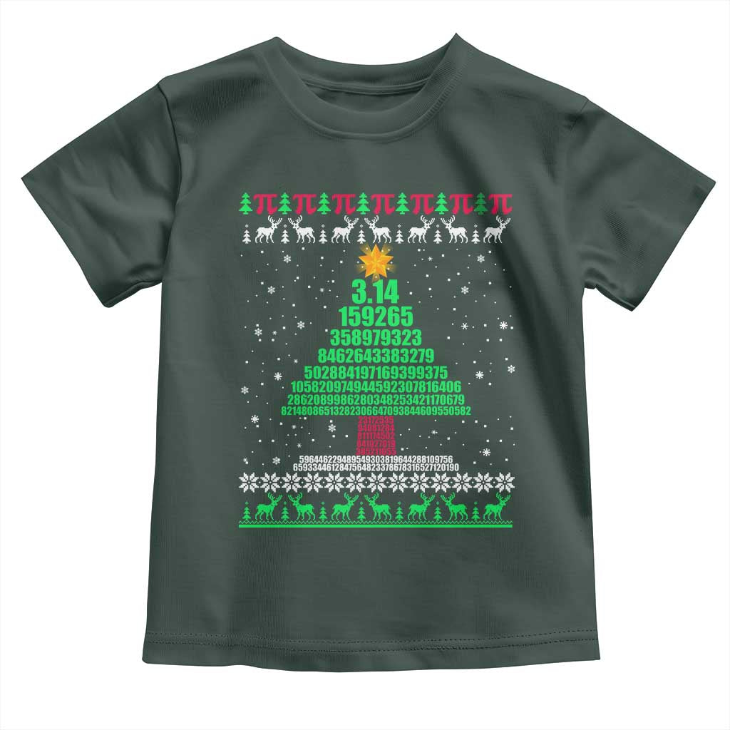 Funny Xmas Math Pi Christmas Tree Toddler T Shirt TS09 Dark Forest Green Print Your Wear