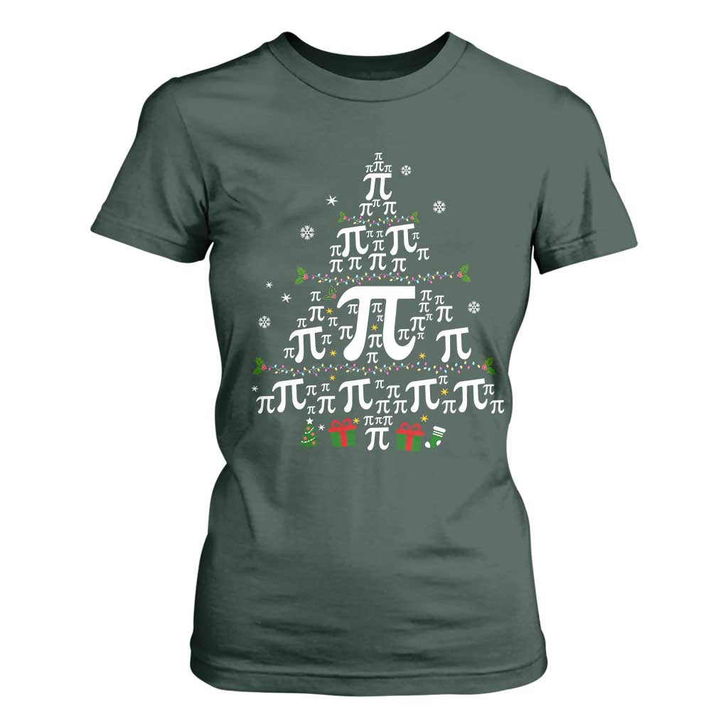 Funny Christmas Math Teacher T Shirt For Women Pi Christmas Tree TS09 Dark Forest Green Print Your Wear