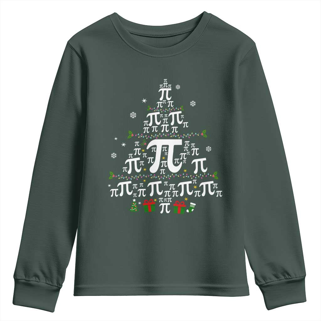 Funny Christmas Math Teacher Youth Sweatshirt Pi Christmas Tree TS09 Dark Forest Green Print Your Wear