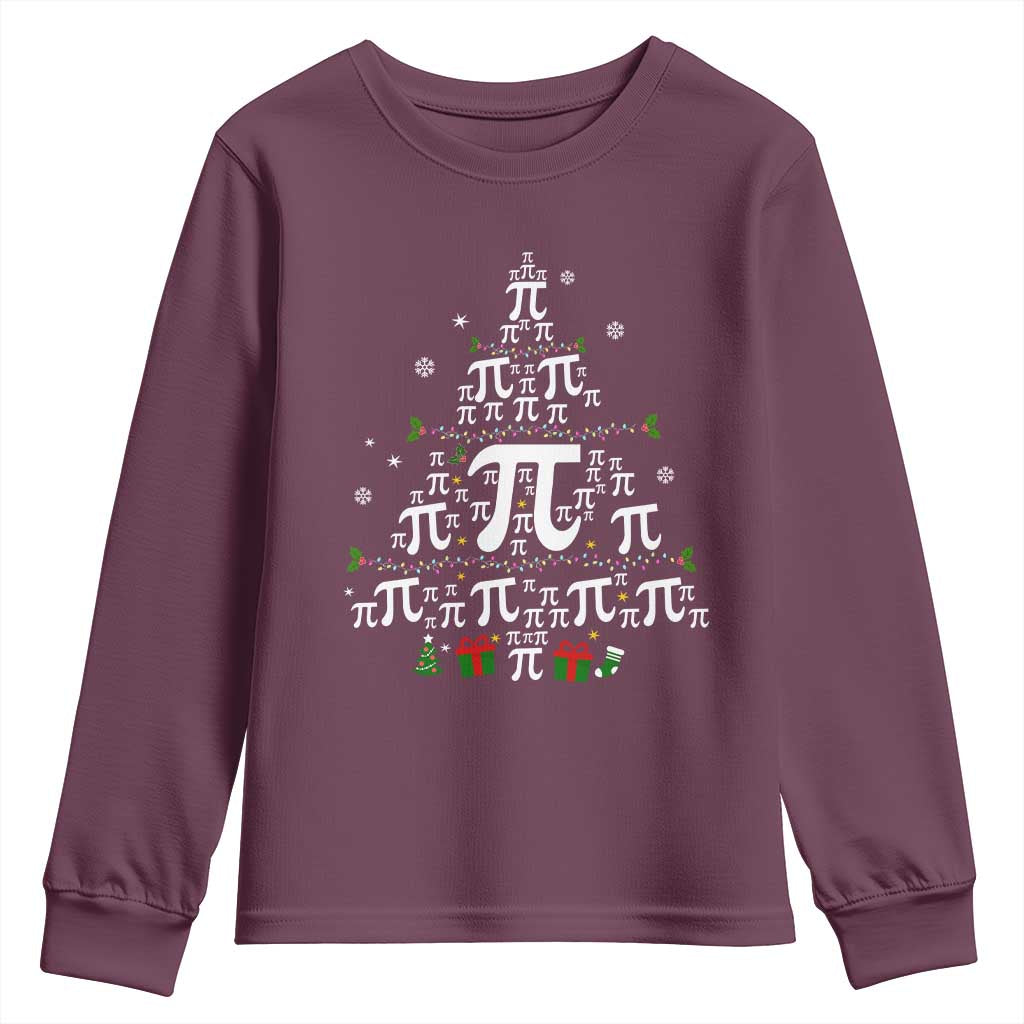 Funny Christmas Math Teacher Youth Sweatshirt Pi Christmas Tree TS09 Maroon Print Your Wear