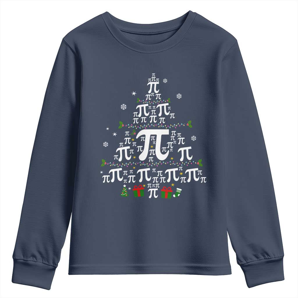 Funny Christmas Math Teacher Youth Sweatshirt Pi Christmas Tree TS09 Navy Print Your Wear