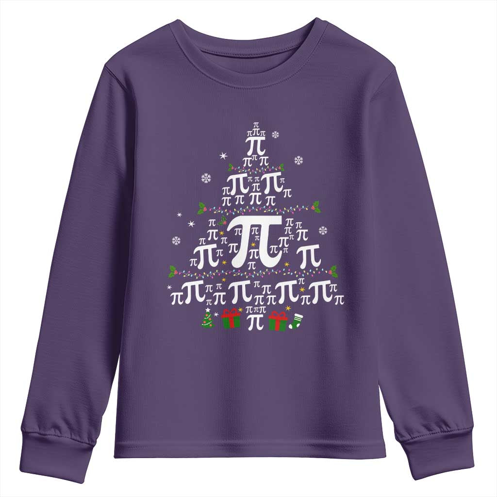 Funny Christmas Math Teacher Youth Sweatshirt Pi Christmas Tree TS09 Purple Print Your Wear