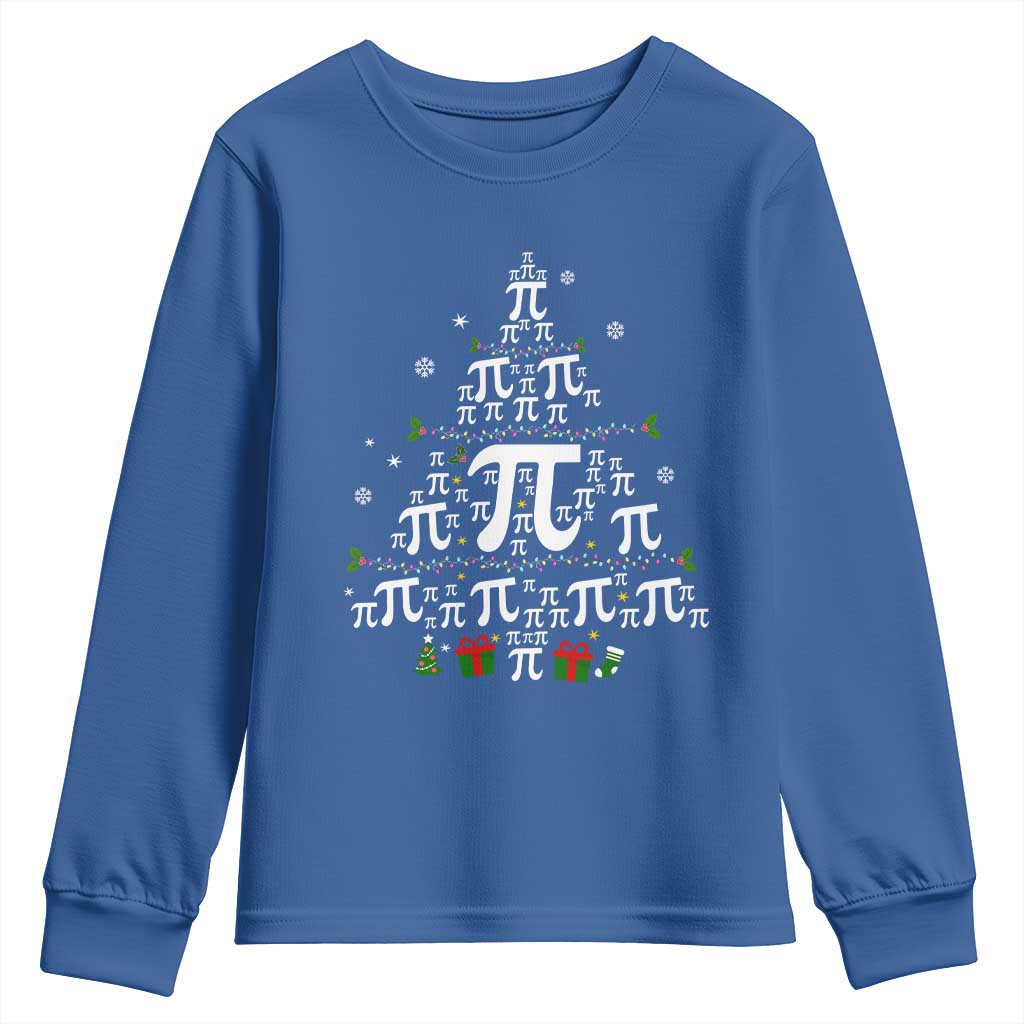 Funny Christmas Math Teacher Youth Sweatshirt Pi Christmas Tree TS09 Royal Blue Print Your Wear