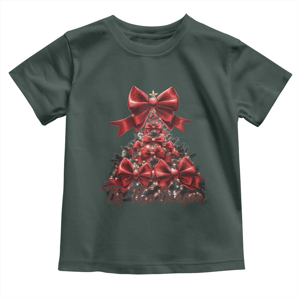 Christmas Tree Coquette Tis The Season Toddler T Shirt TS09 Dark Forest Green Print Your Wear