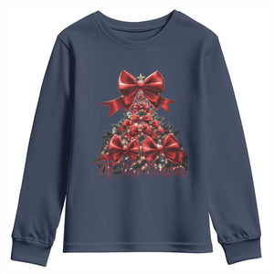 Christmas Tree Coquette Tis The Season Youth Sweatshirt TS09 Navy Print Your Wear