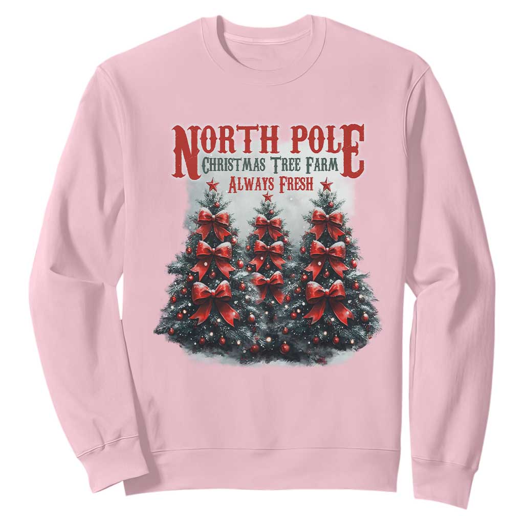 Xmas Coquette Sweatshirt North pole Christmas Tree Farm Always Fresh TS09 Light Pink Print Your Wear