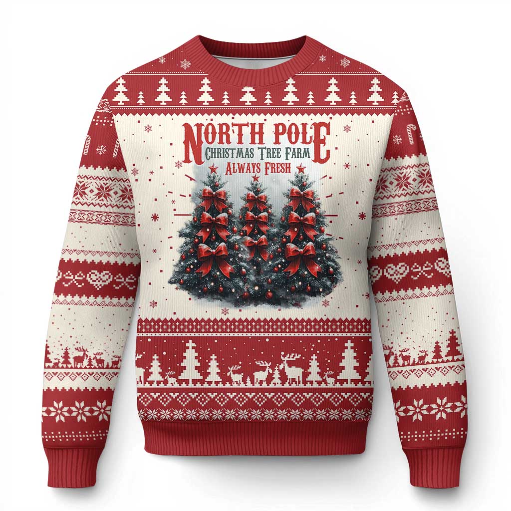 Xmas Coquette Ugly Christmas Sweater North pole Christmas Tree Farm Always Fresh TS09 Red Print Your Wear