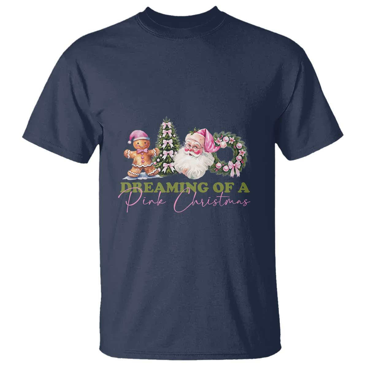 Dreaming Of A Pink Christmas T Shirt TS09 Navy Print Your Wear