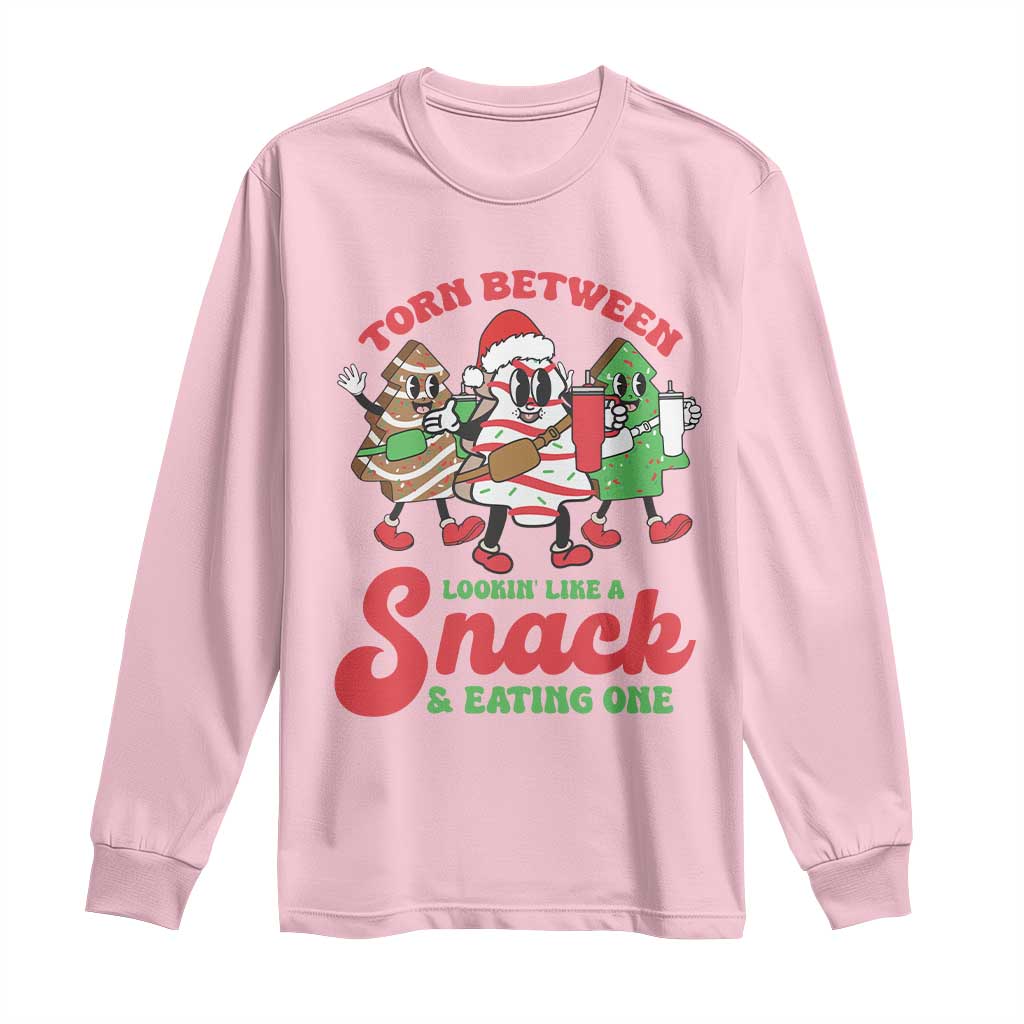 Funny Christmas Cake Long Sleeve Shirt Torn Between Looking' Like a Snack TS09 Light Pink Print Your Wear