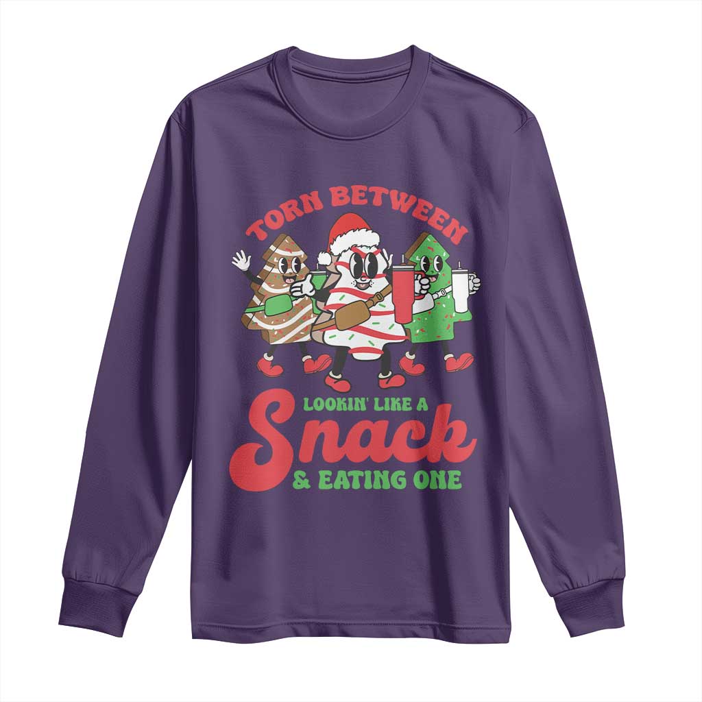 Funny Christmas Cake Long Sleeve Shirt Torn Between Looking' Like a Snack TS09 Purple Print Your Wear