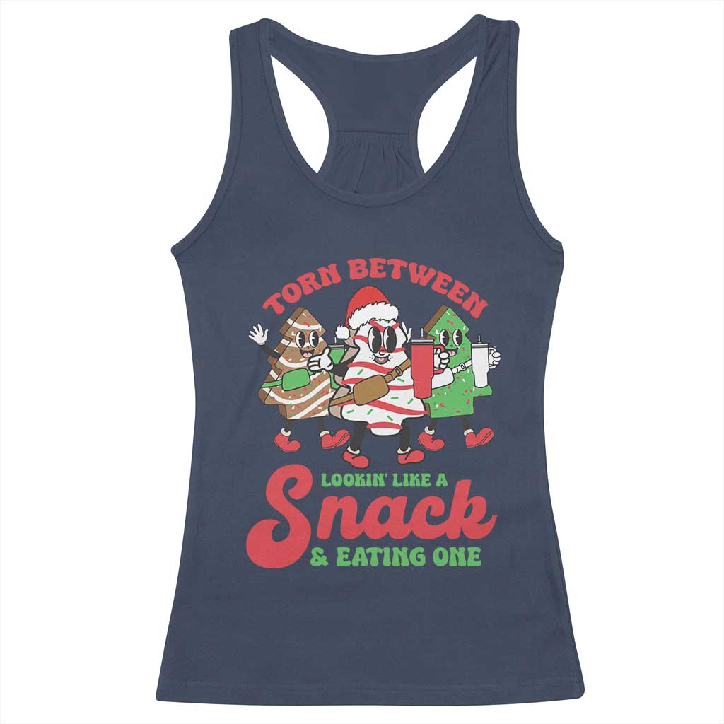 Funny Christmas Cake Racerback Tank Top Torn Between Looking' Like a Snack TS09 Navy Print Your Wear