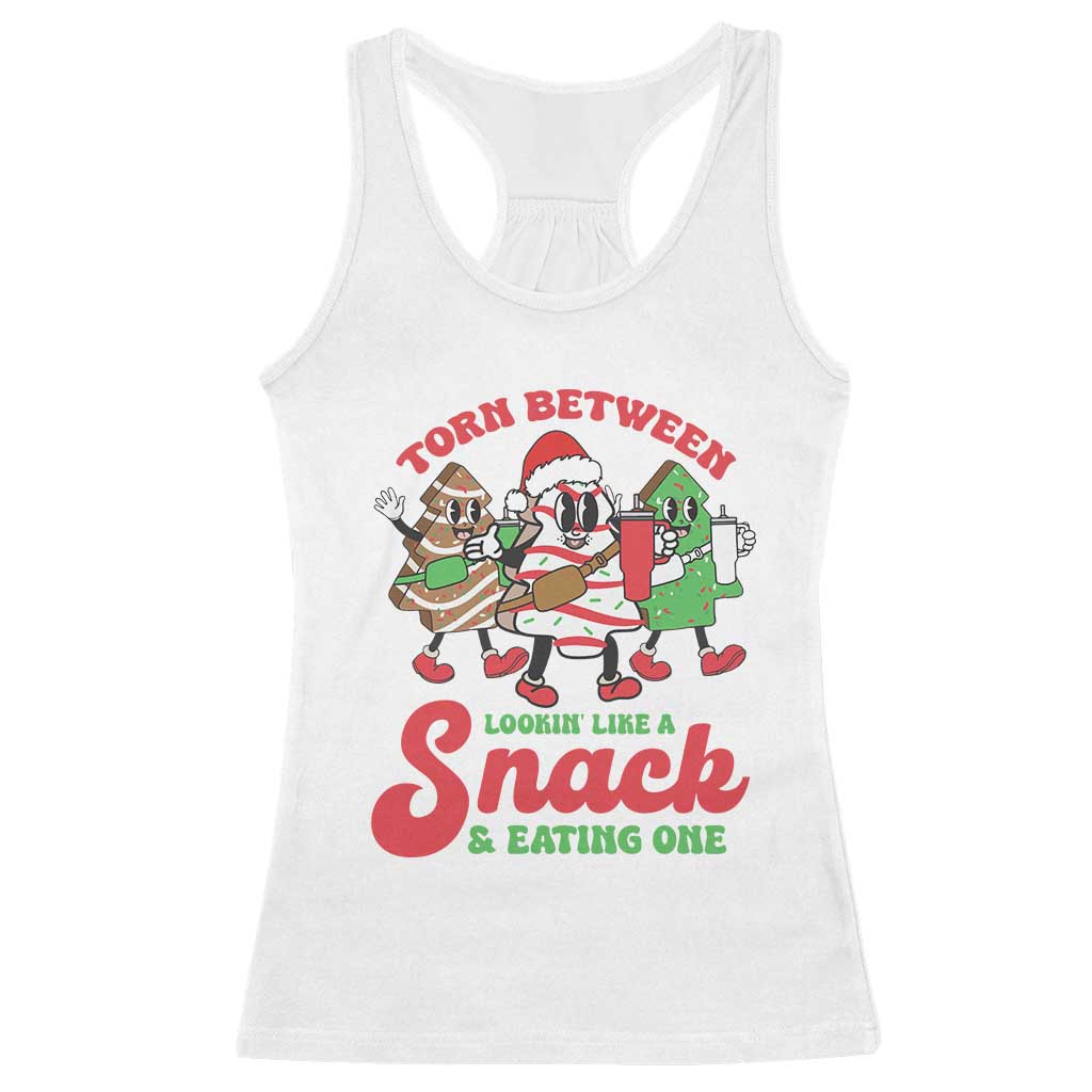 Funny Christmas Cake Racerback Tank Top Torn Between Looking' Like a Snack TS09 White Print Your Wear