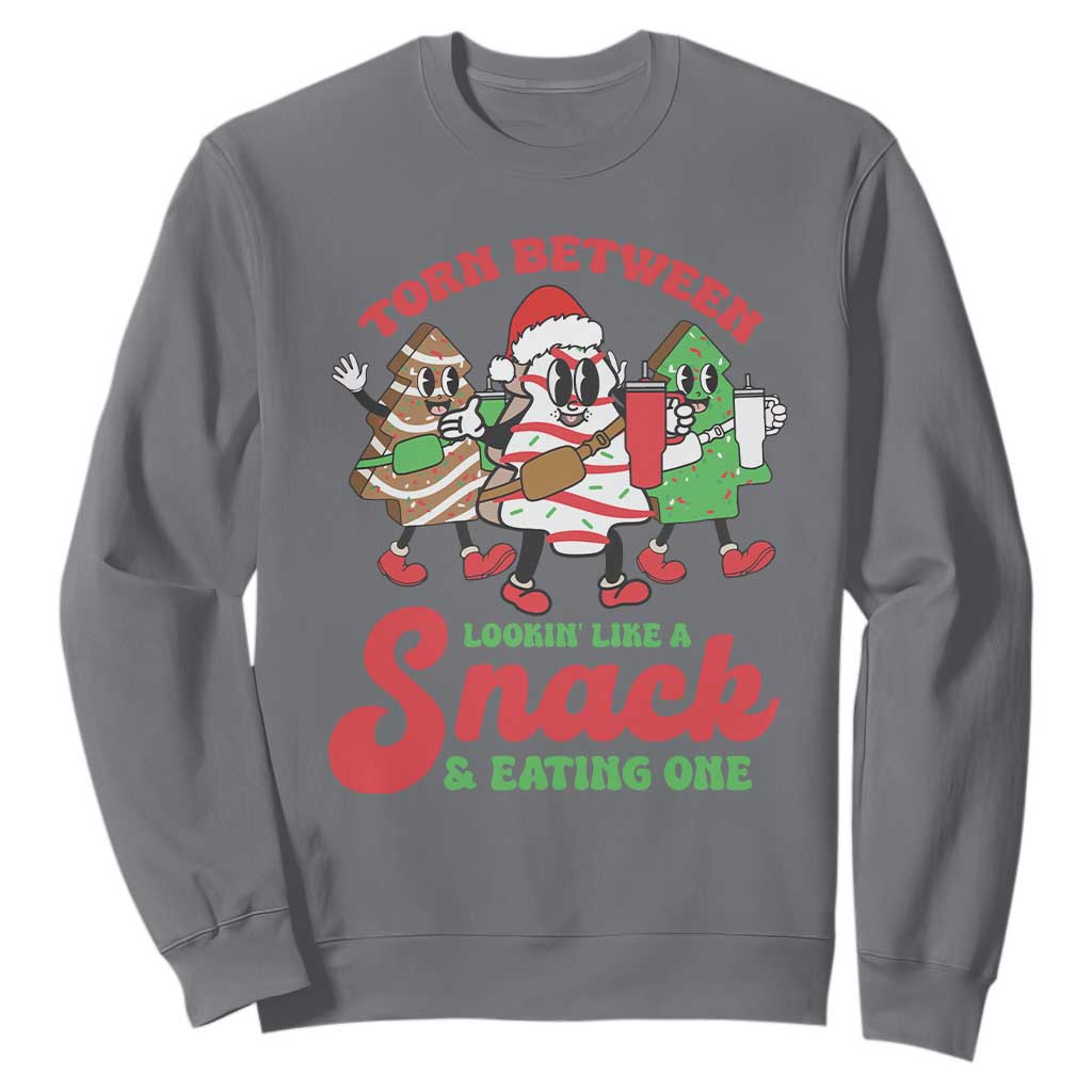 Funny Christmas Cake Sweatshirt Torn Between Looking' Like a Snack TS09 Charcoal Print Your Wear