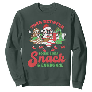 Funny Christmas Cake Sweatshirt Torn Between Looking' Like a Snack TS09 Dark Forest Green Print Your Wear