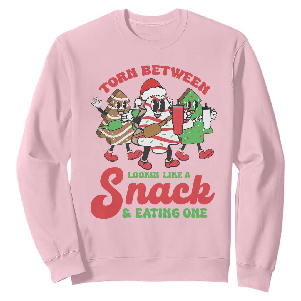 Funny Christmas Cake Sweatshirt Torn Between Looking' Like a Snack TS09 Light Pink Print Your Wear