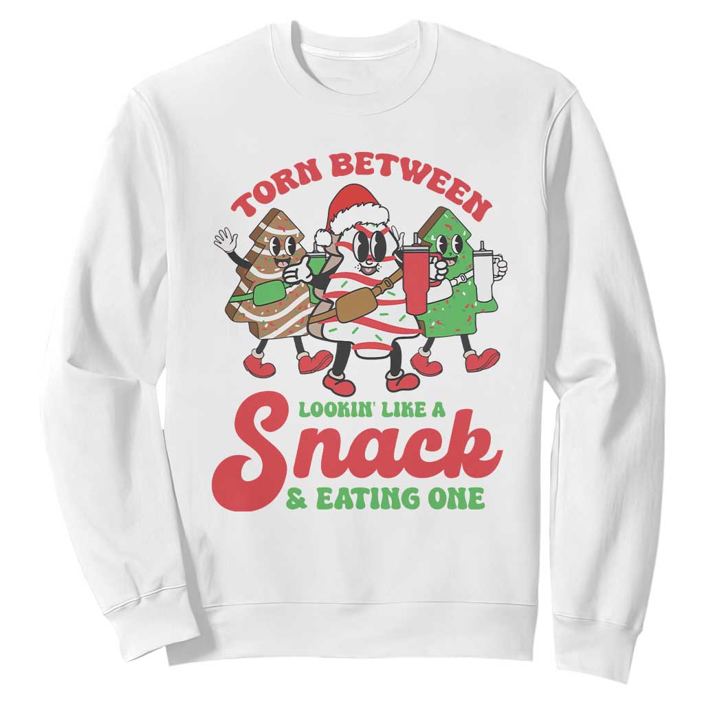 Funny Christmas Cake Sweatshirt Torn Between Looking' Like a Snack TS09 White Print Your Wear