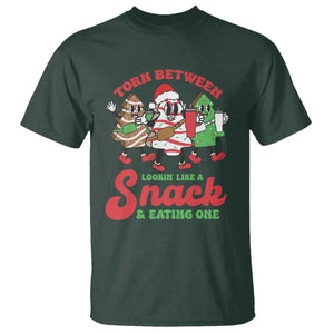 Funny Christmas Cake T Shirt Torn Between Looking' Like a Snack TS09 Dark Forest Green Print Your Wear