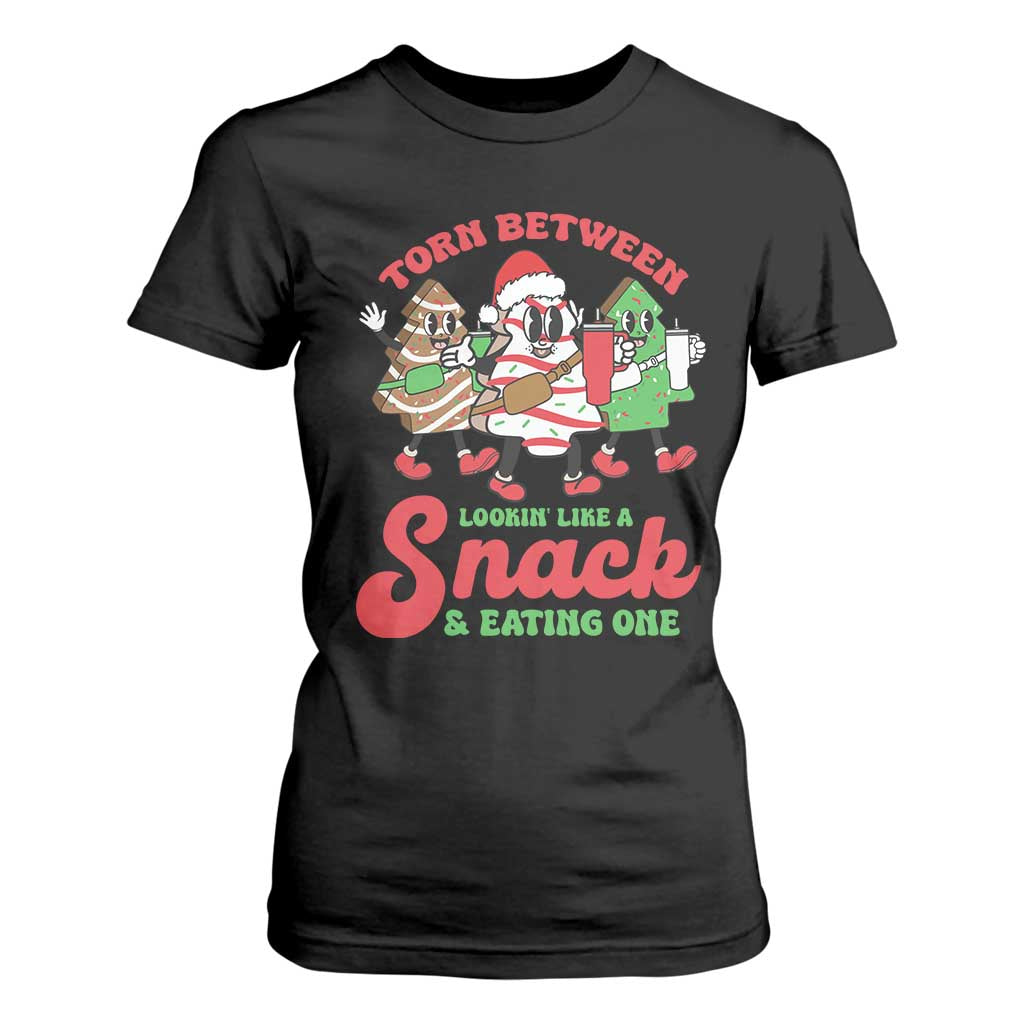 Funny Christmas Cake T Shirt For Women Torn Between Looking' Like a Snack TS09 Black Print Your Wear