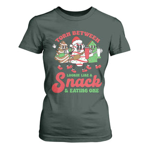 Funny Christmas Cake T Shirt For Women Torn Between Looking' Like a Snack TS09 Dark Forest Green Print Your Wear