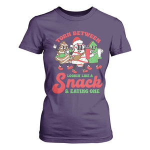 Funny Christmas Cake T Shirt For Women Torn Between Looking' Like a Snack TS09 Purple Print Your Wear