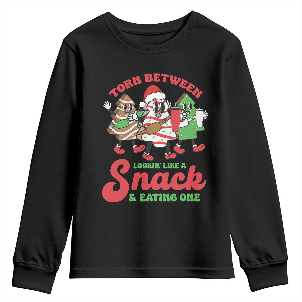 Funny Christmas Cake Youth Sweatshirt Torn Between Looking' Like a Snack TS09 Black Print Your Wear