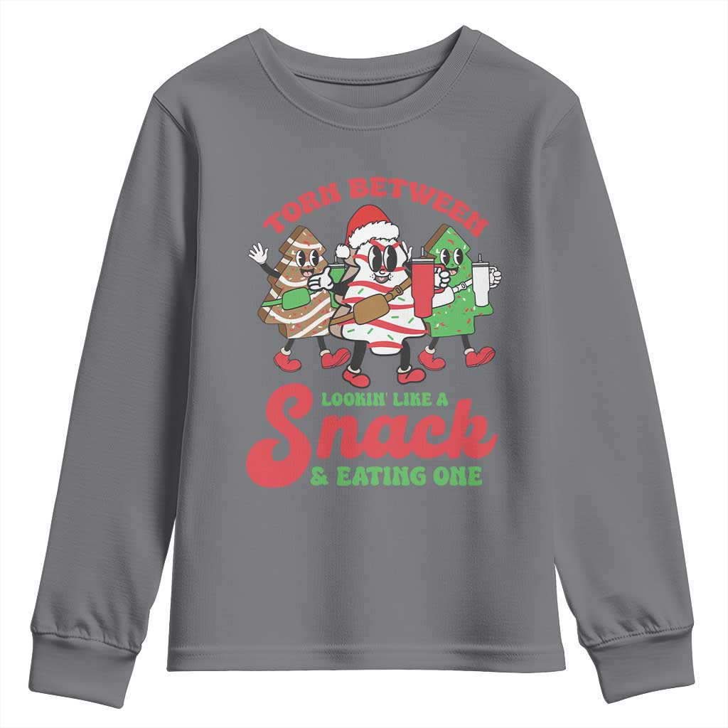 Funny Christmas Cake Youth Sweatshirt Torn Between Looking' Like a Snack TS09 Charcoal Print Your Wear