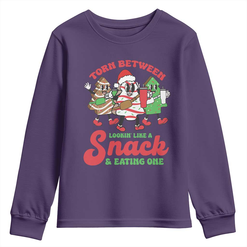 Funny Christmas Cake Youth Sweatshirt Torn Between Looking' Like a Snack TS09 Purple Print Your Wear