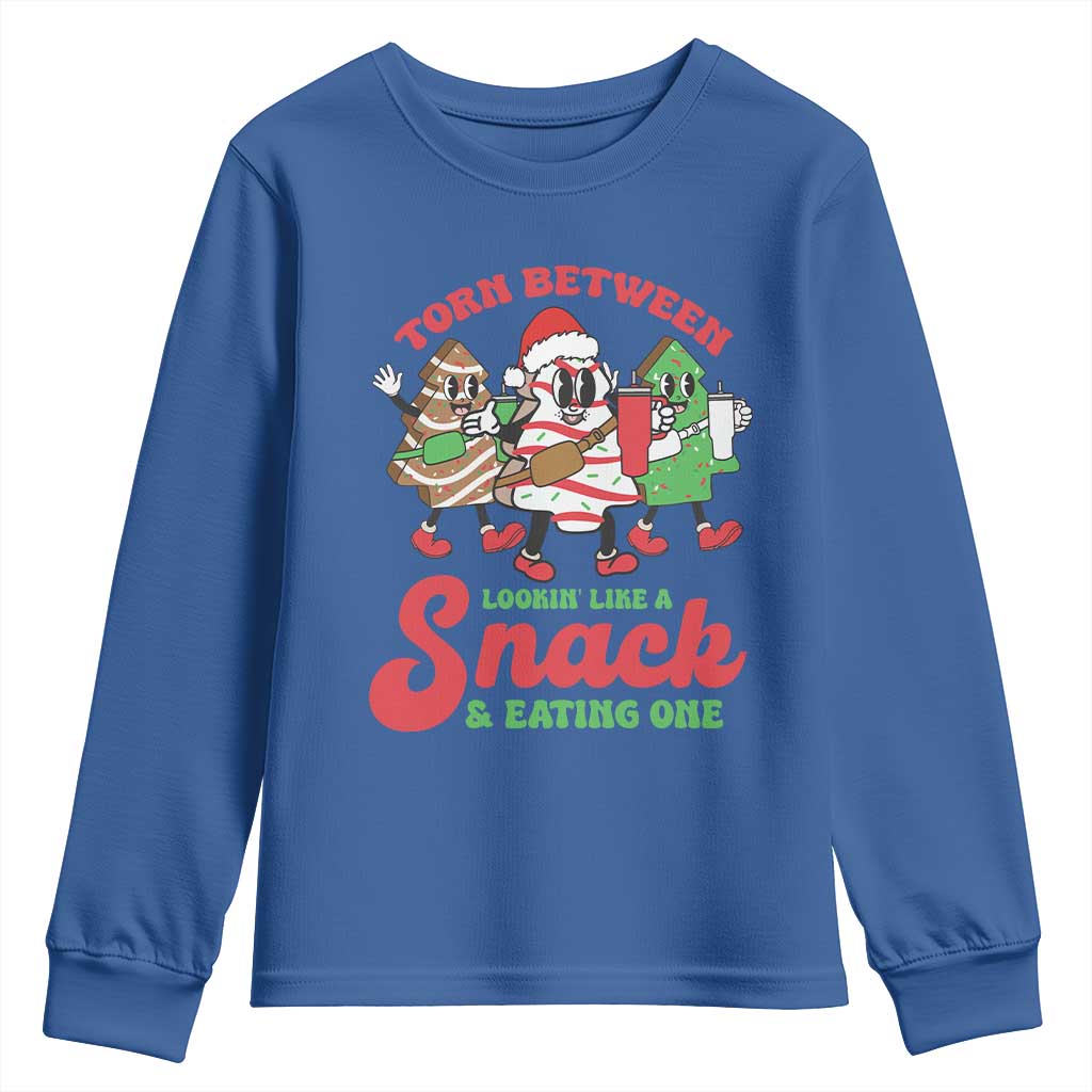 Funny Christmas Cake Youth Sweatshirt Torn Between Looking' Like a Snack TS09 Royal Blue Print Your Wear