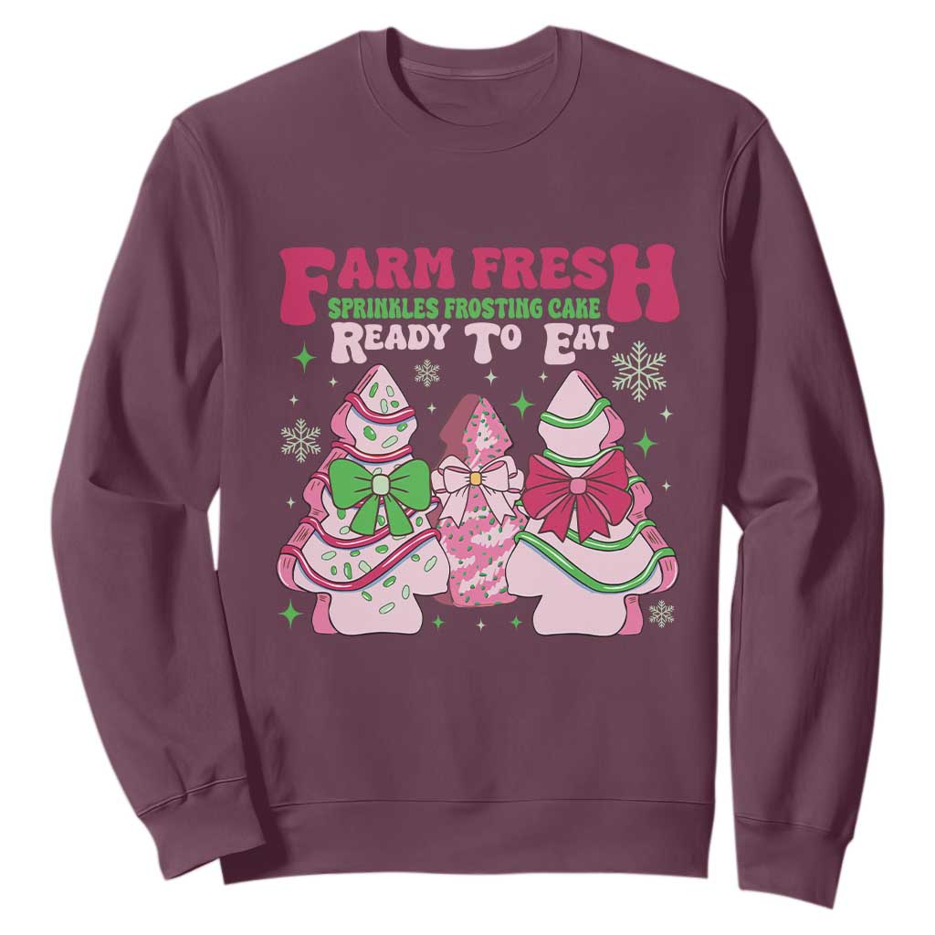 Farm Fresh Christmas Tree Cakes Coquette Sweatshirt TS09 Maroon Print Your Wear