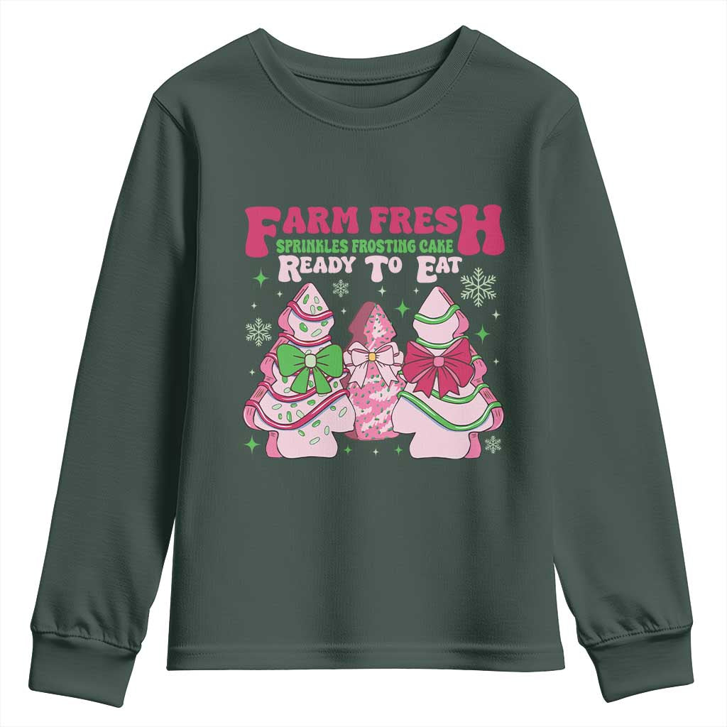 Farm Fresh Christmas Tree Cakes Coquette Youth Sweatshirt TS09 Dark Forest Green Print Your Wear