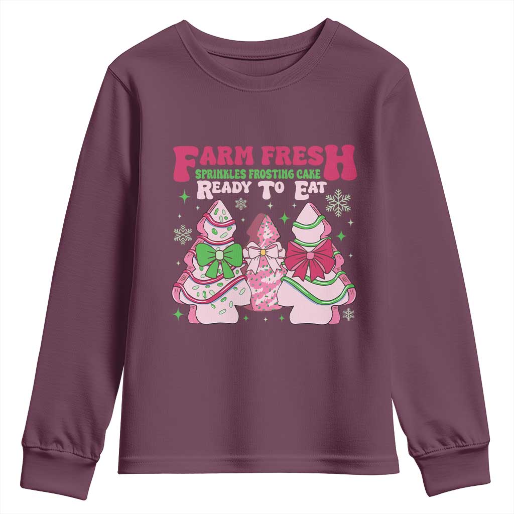 Farm Fresh Christmas Tree Cakes Coquette Youth Sweatshirt TS09 Maroon Print Your Wear