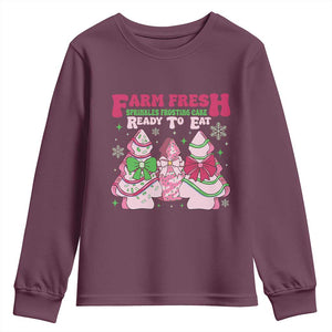Farm Fresh Christmas Tree Cakes Coquette Youth Sweatshirt TS09 Maroon Print Your Wear