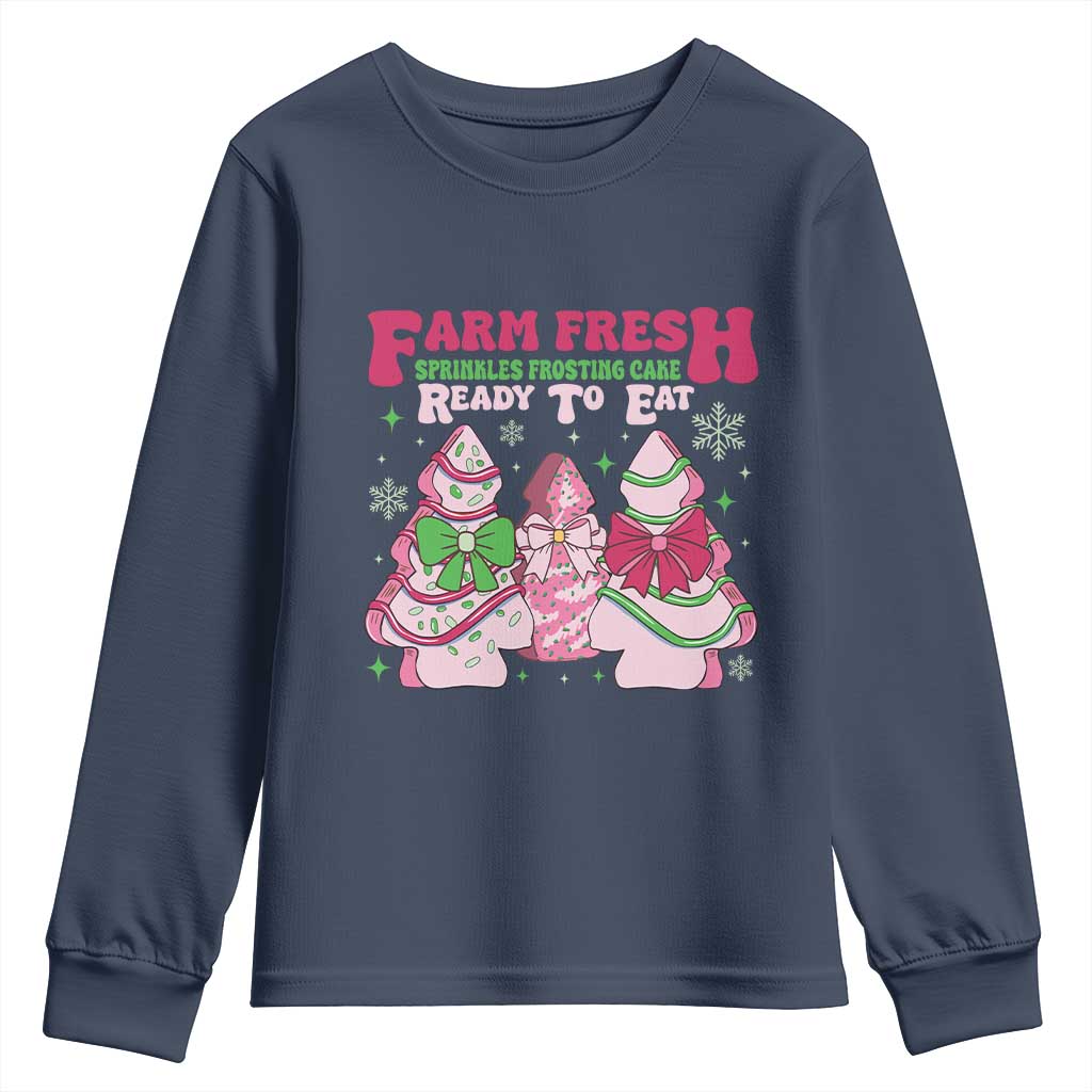 Farm Fresh Christmas Tree Cakes Coquette Youth Sweatshirt TS09 Navy Print Your Wear