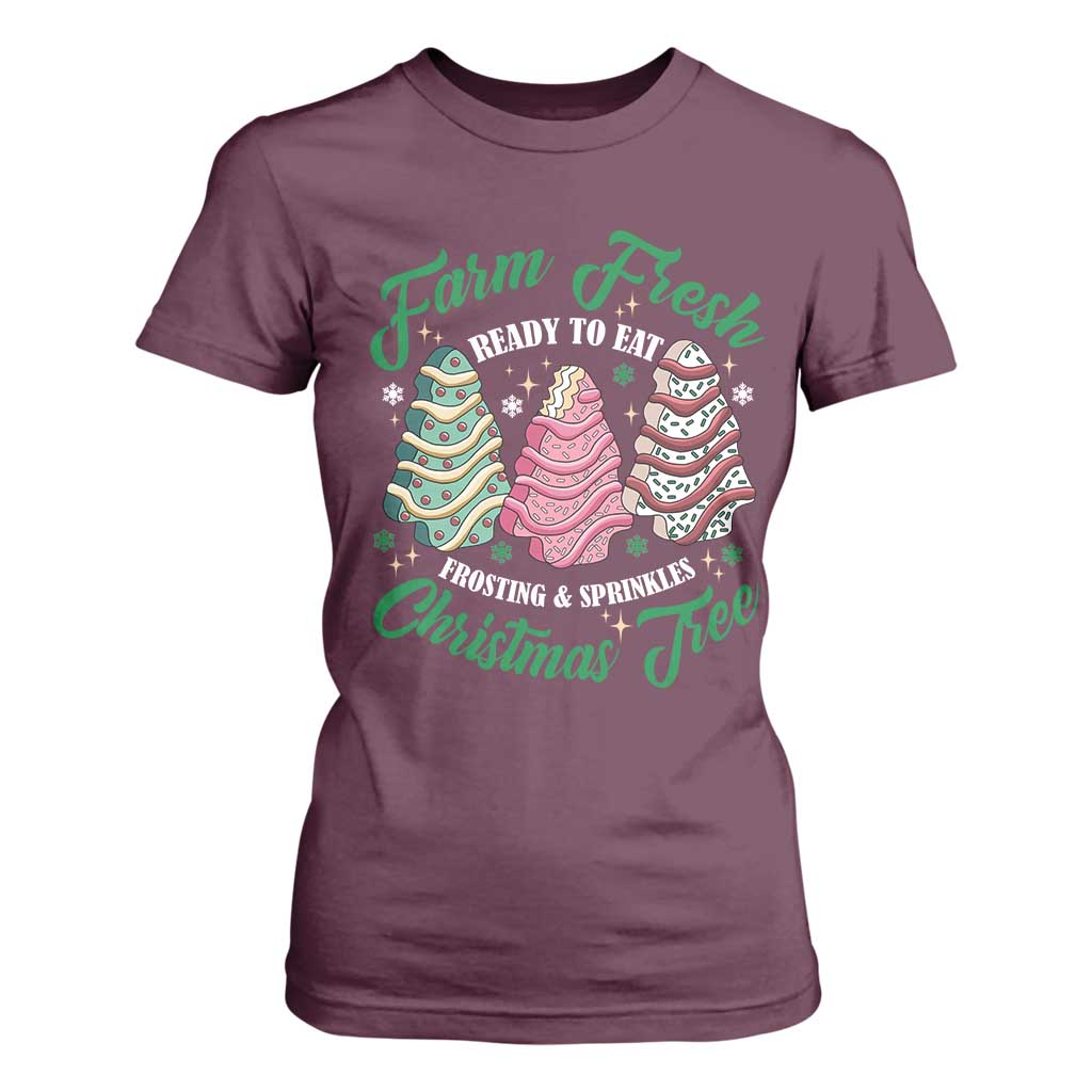 Farm Fresh Christmas Tree Cakes T Shirt For Women TS09 Maroon Print Your Wear