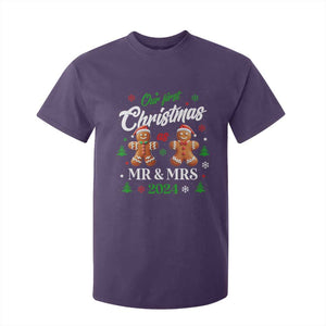 Our First Christmas As Mr Mrs 2024 T Shirt For Kid Cute Gingerbread Couple TS09 Purple Print Your Wear
