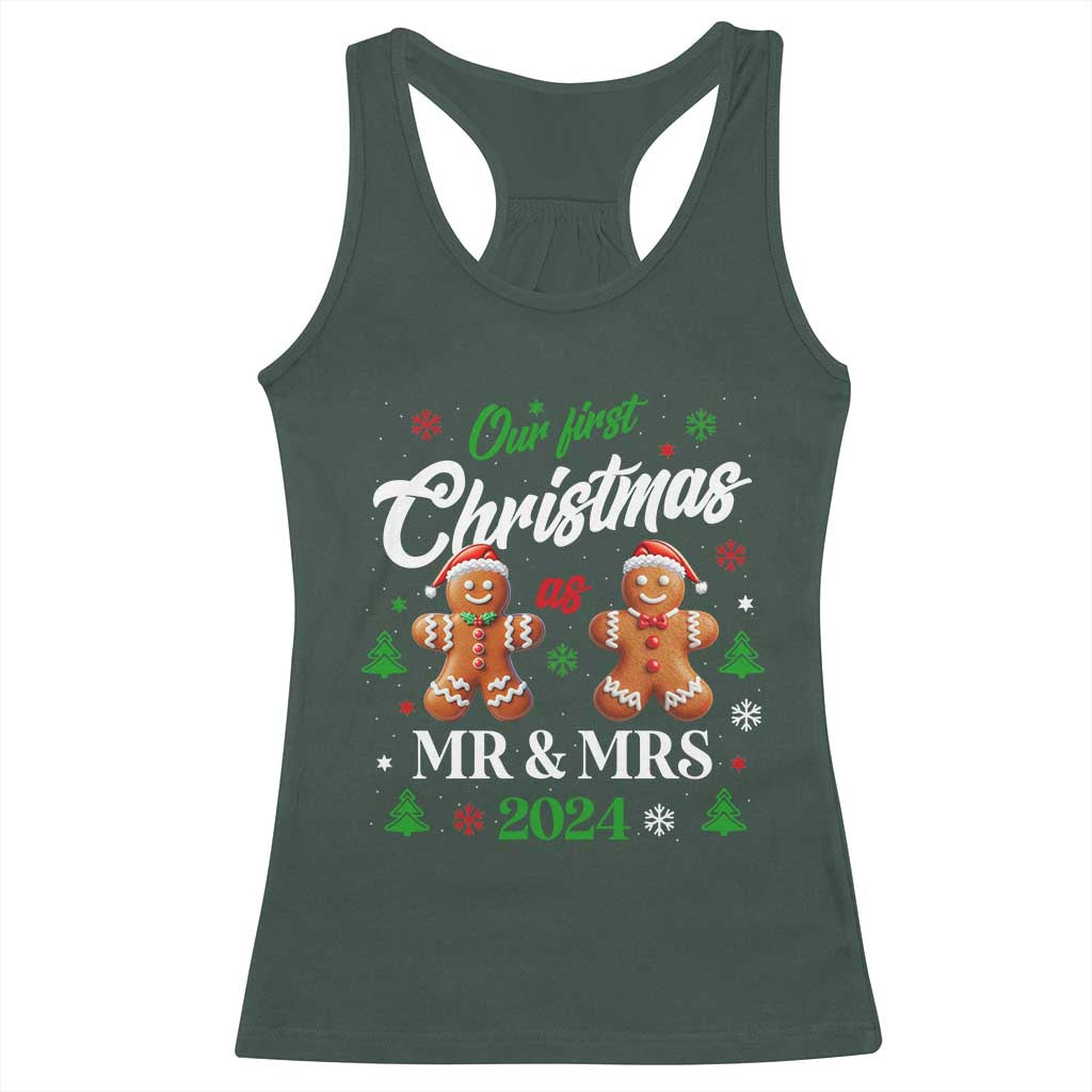 Our First Christmas As Mr Mrs 2024 Racerback Tank Top Cute Gingerbread Couple TS09 Dark Forest Green Print Your Wear