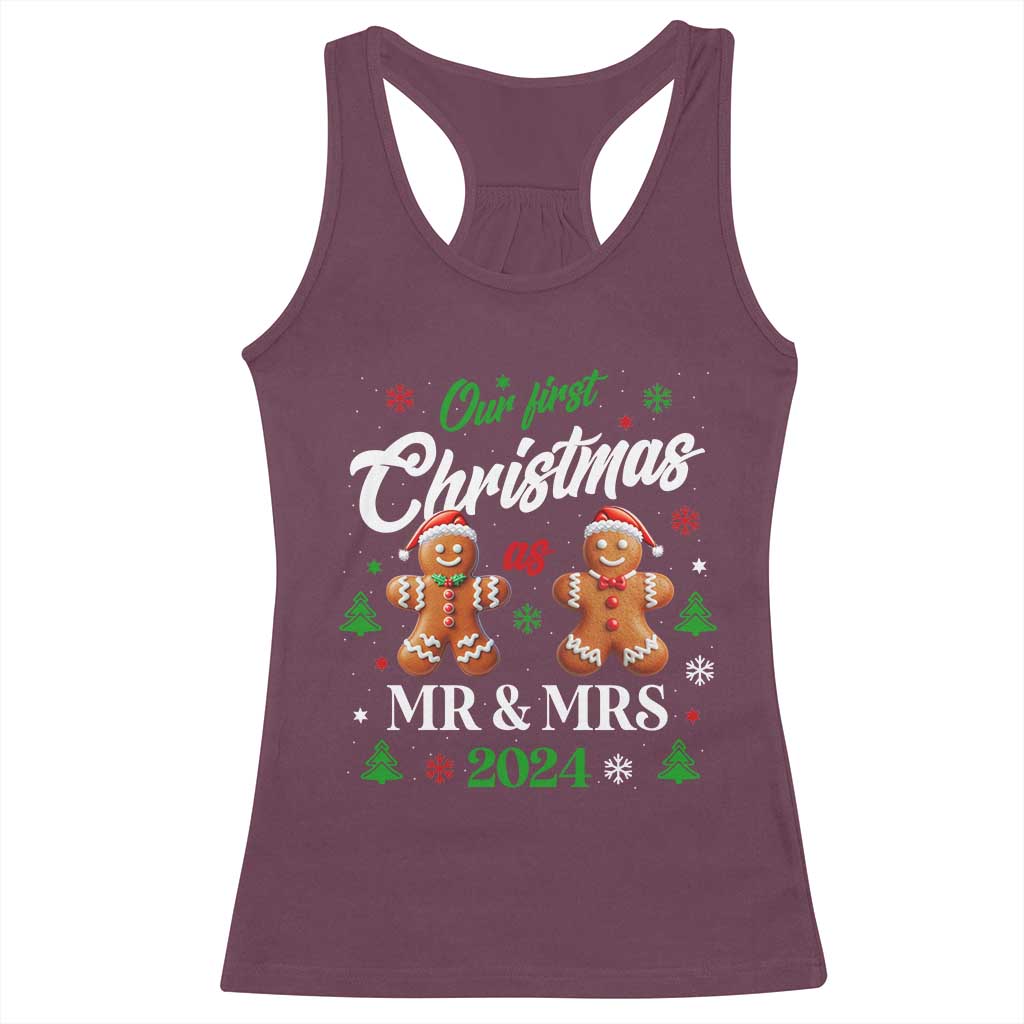 Our First Christmas As Mr Mrs 2024 Racerback Tank Top Cute Gingerbread Couple TS09 Maroon Print Your Wear