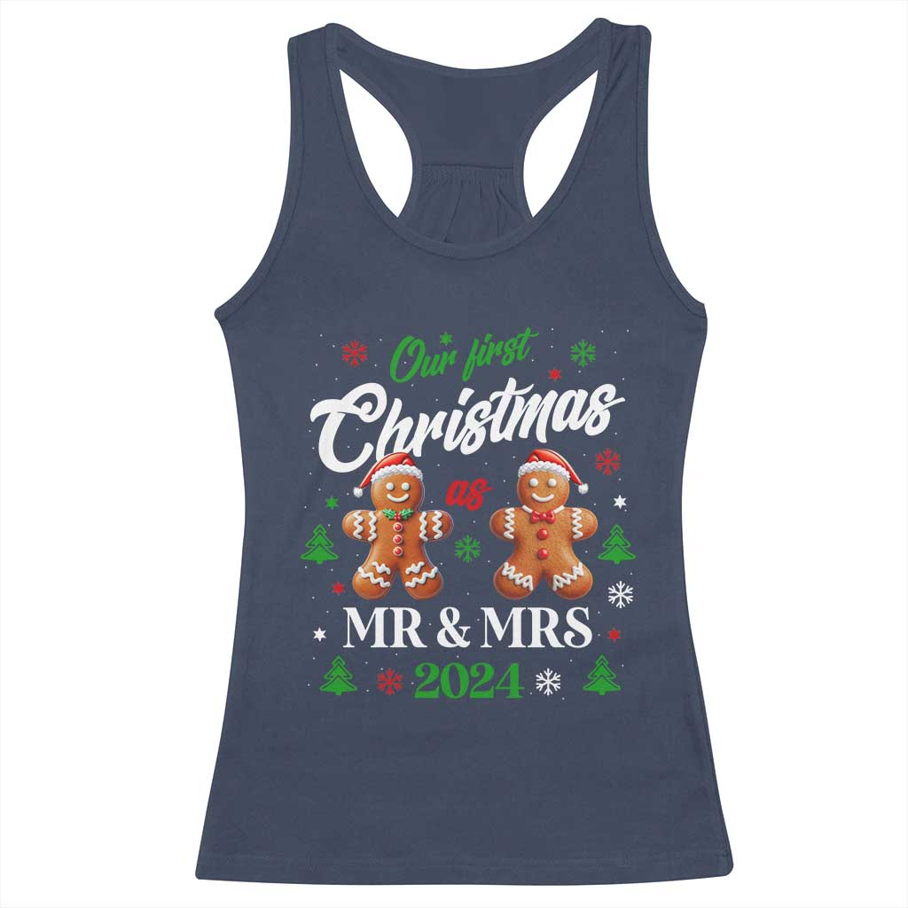 Our First Christmas As Mr Mrs 2024 Racerback Tank Top Cute Gingerbread Couple TS09 Navy Print Your Wear