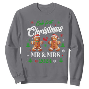Our First Christmas As Mr Mrs 2024 Sweatshirt Cute Gingerbread Couple TS09 Charcoal Print Your Wear