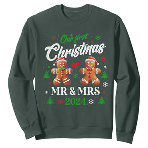 Our First Christmas As Mr Mrs 2024 Sweatshirt Cute Gingerbread Couple TS09 Dark Forest Green Print Your Wear
