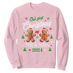 Our First Christmas As Mr Mrs 2024 Sweatshirt Cute Gingerbread Couple TS09 Light Pink Print Your Wear