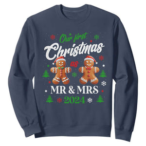 Our First Christmas As Mr Mrs 2024 Sweatshirt Cute Gingerbread Couple TS09 Navy Print Your Wear